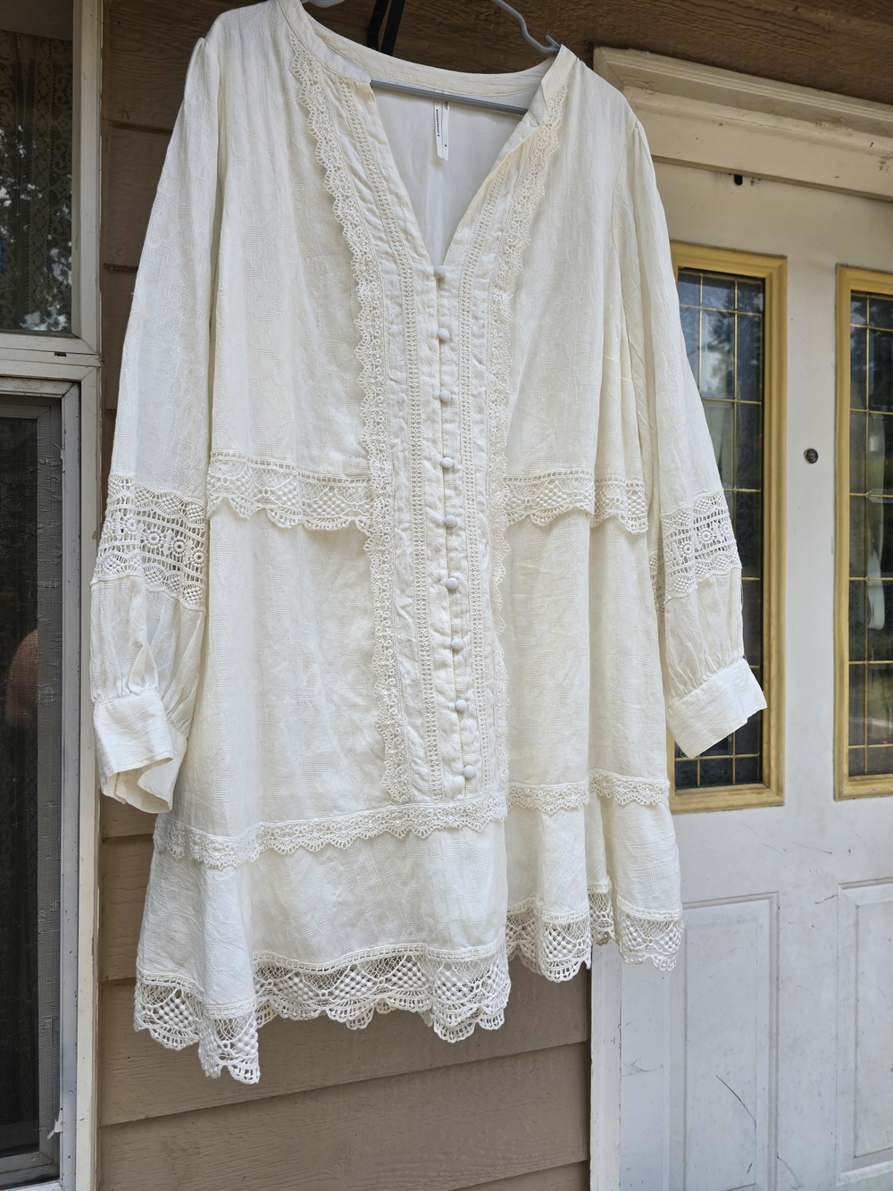 NWOT Anthropologie Ivory Lace Trim Long Sleeve Tunic Dress - 2XL